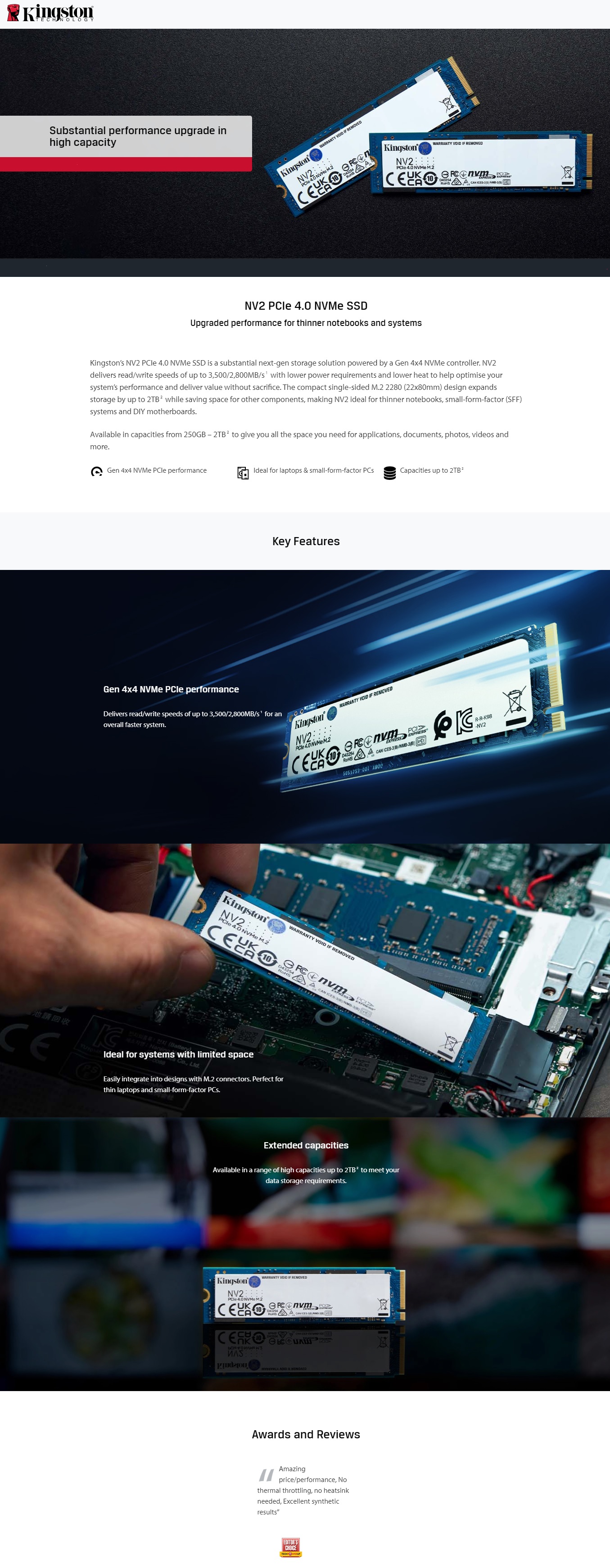Kingston NV2 500GB M.2 2280 PCIe 4.0 NVMe SSD