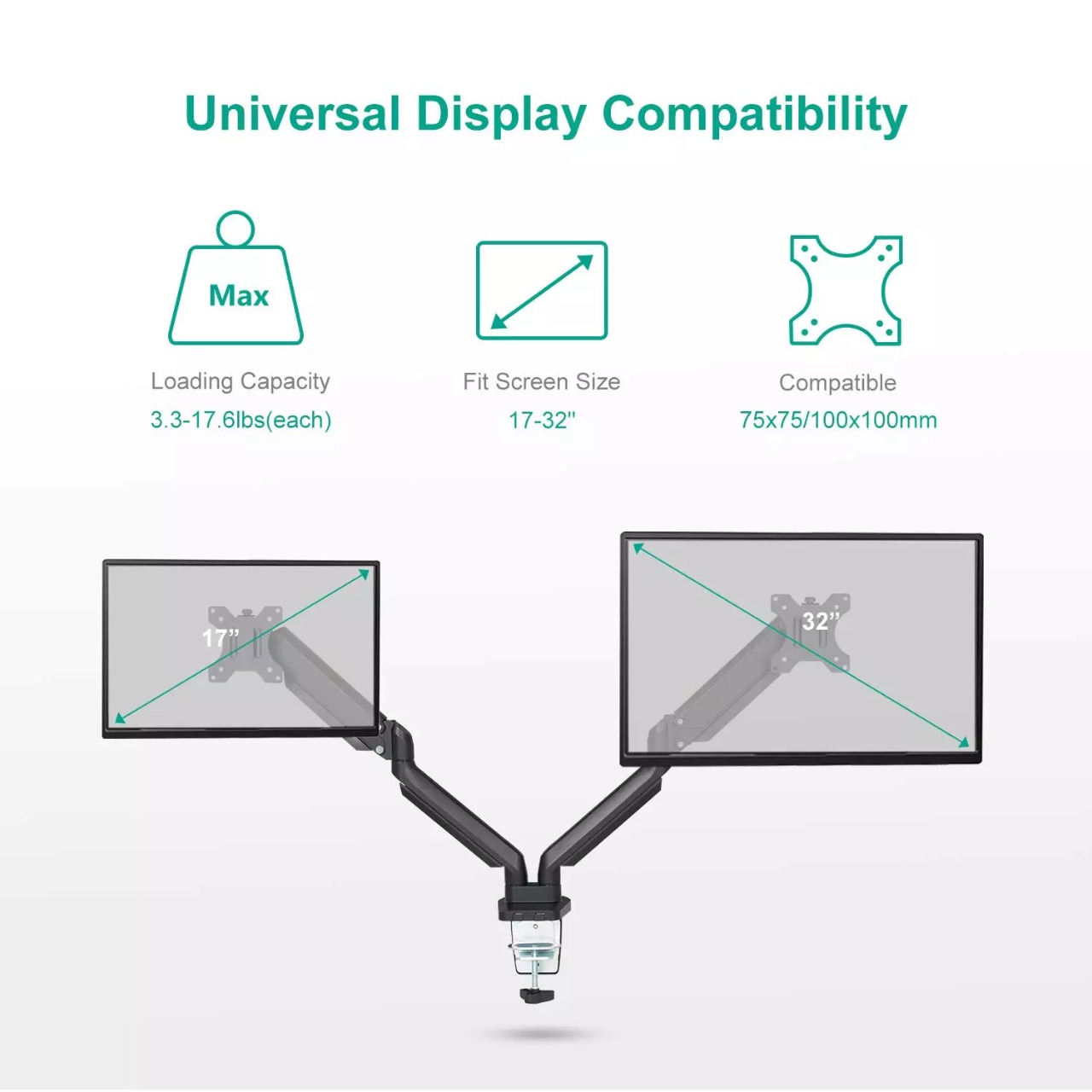 Double arm table stand monitor bracket 17-32\"
