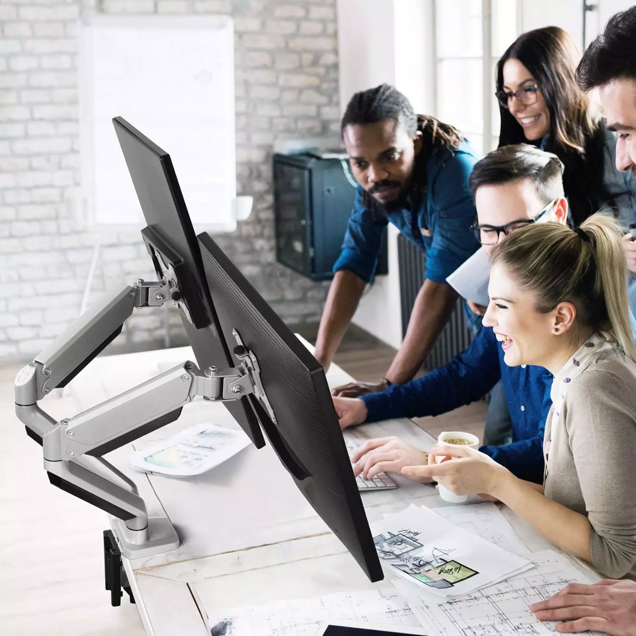 Double arm table stand monitor bracket 17-32\"