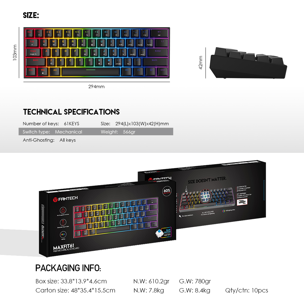 كيبورد ميكانيكي اصدار فضاء FANTECH MAXFIT61 MK857  RGB