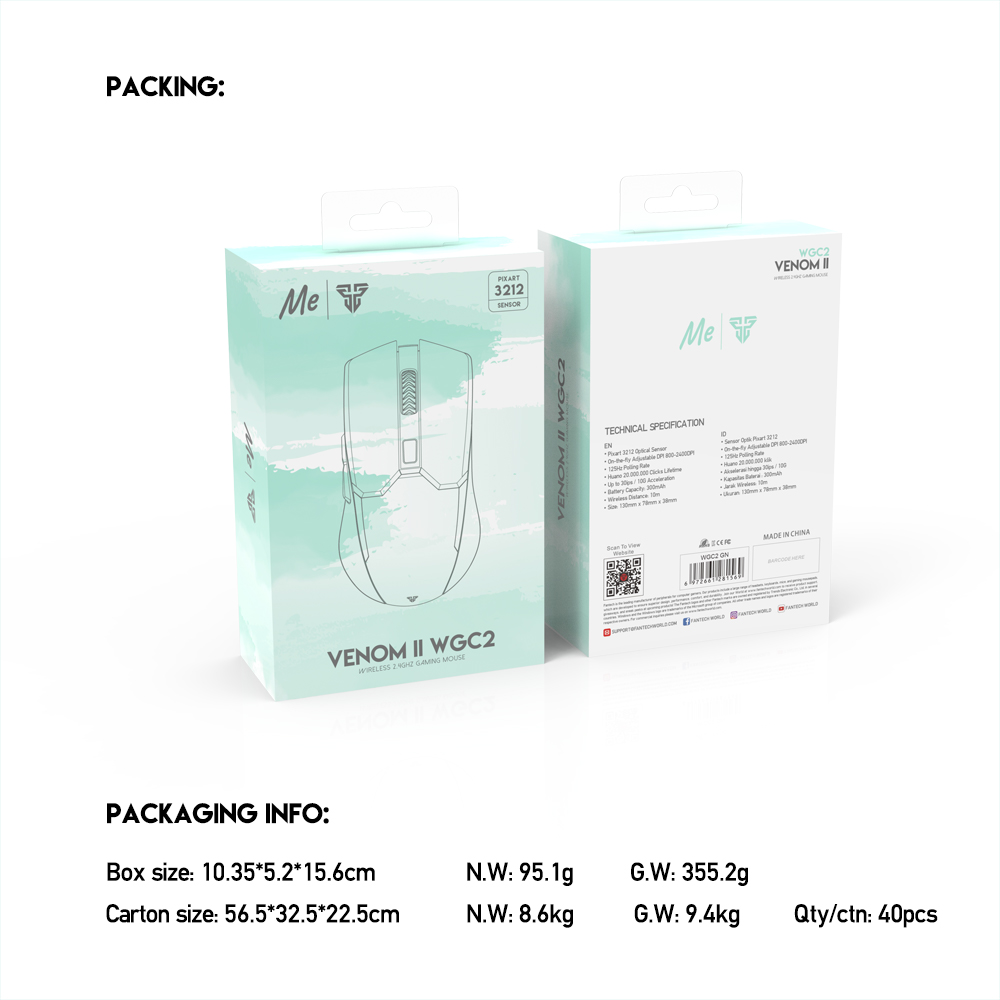 FANTECH VENOM II WGC2 MINT EDITION WIRELESS PRO-GAMING MOUSE​​​​​​​