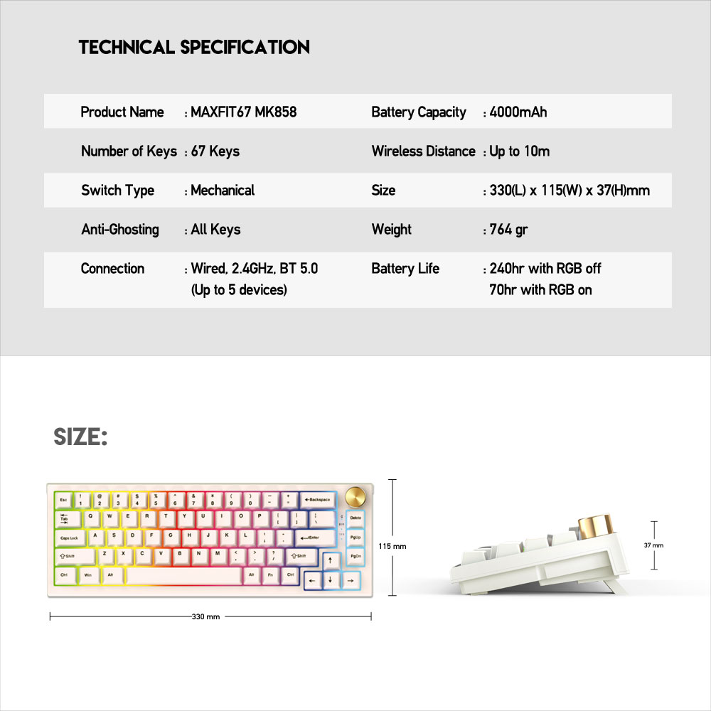 FANTECH MAXFIT67 MK858 MODULAR BLUETOOTH, WIRELESS RGB MECHANICAL KEYBOARD - SPACE EDITION