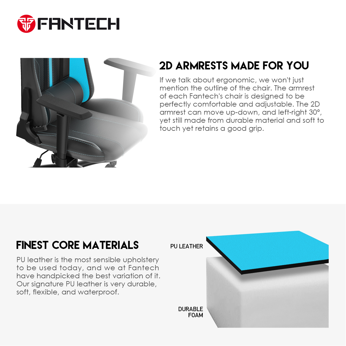 كرسي جيمنج اللون رمادي   FANTECH KORSI GC191