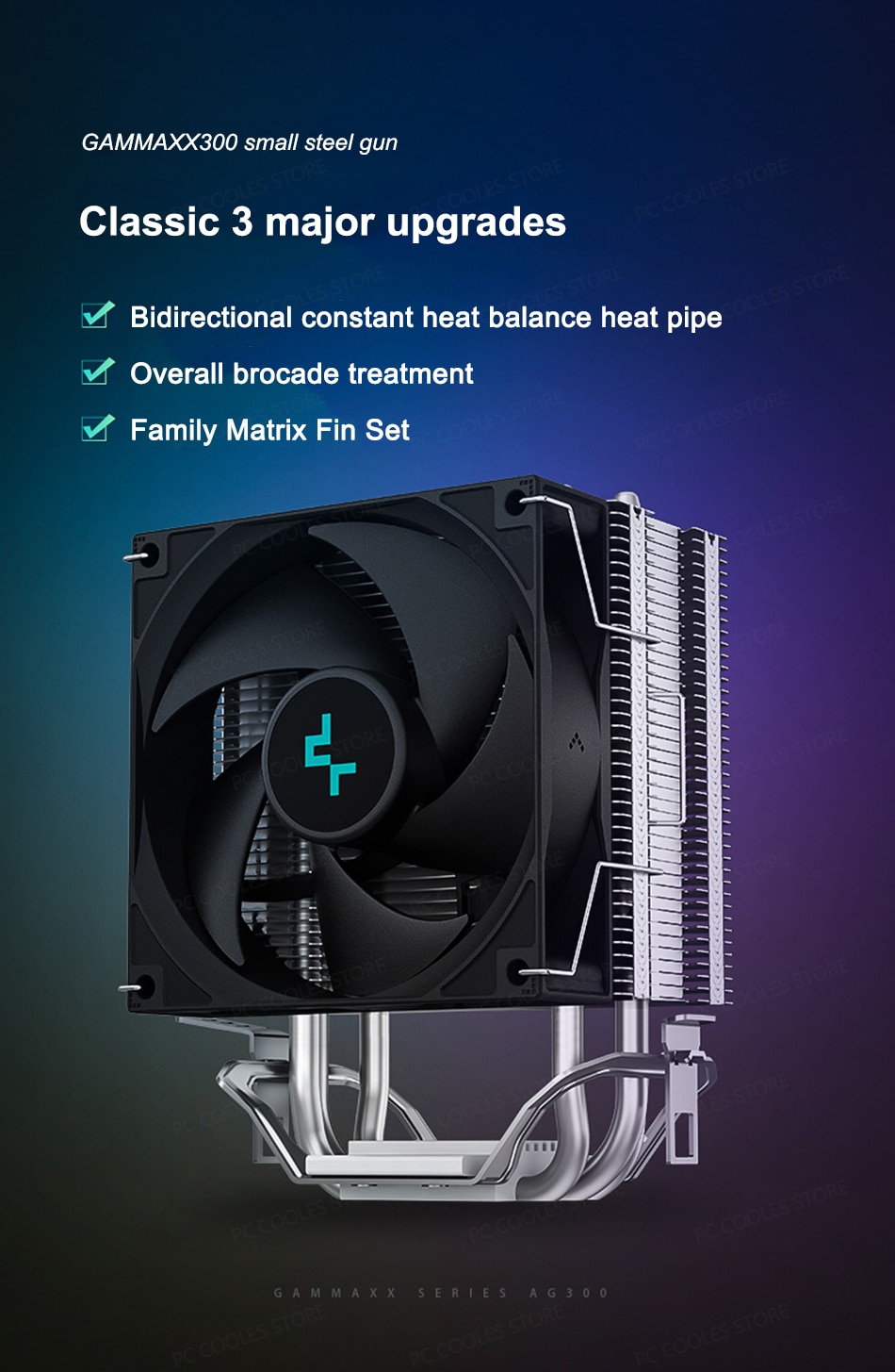 DEEPCOOL GAMMAXX AG300 CPU Air Cooler 3 Heatpipes Full Nickel Plating PWM Cooling Fan For Intel & AMD