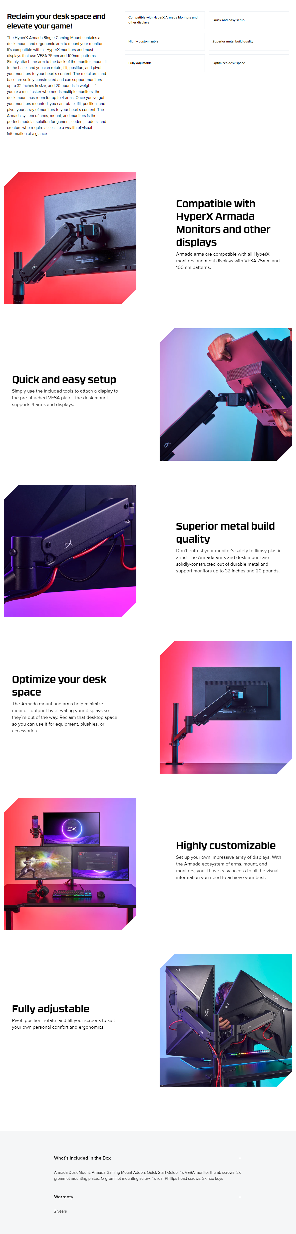 HyperX Armada Single Arm Gaming Monitor Mount For 32\" Monitors