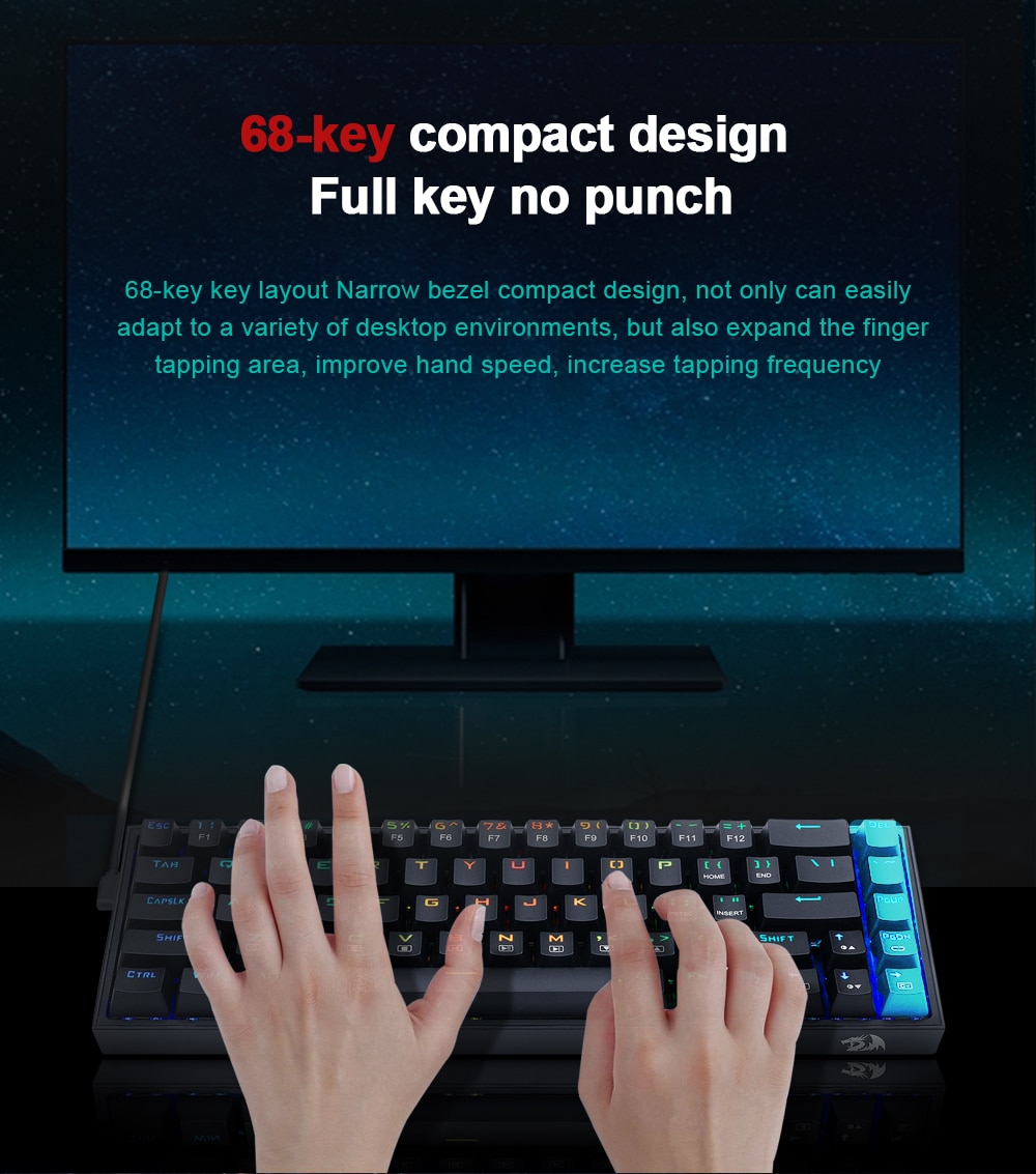 Redragon K631 Castor 65% Wired RGB 68 Keys Hot-Swappable w/100% Hot-Swap Socket - Red Linear Switch