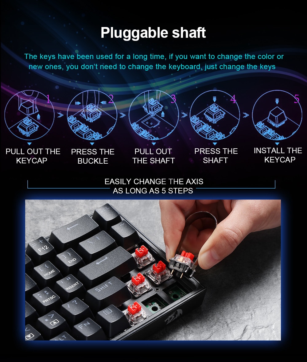 Redragon K631 Castor 65% Wired RGB 68 Keys Hot-Swappable w/100% Hot-Swap Socket - Red Linear Switch