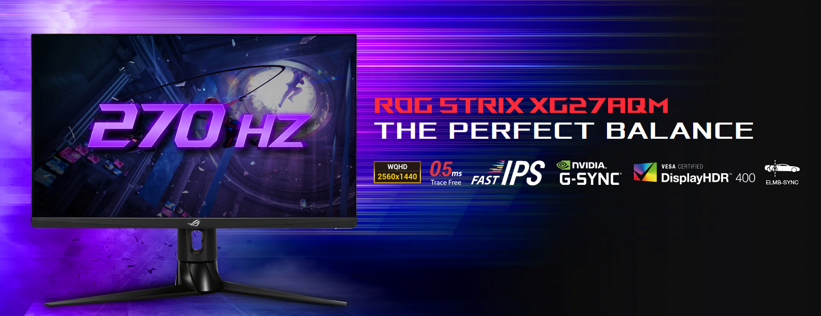 ASUS ROG Strix XG27AQM 27” IPS HDR 2K 0.5ms Fast IPS 270Hz HDR 400 G-SYNC Compatible