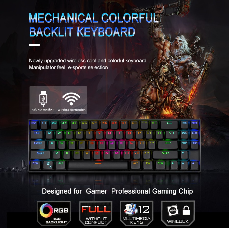 Redragon K599-KRS Wire & Wireless 60% Compact 70 Key Tenkeyless RGB Backlit Computer - Red Switch