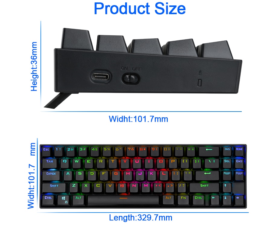 Redragon K599-KRS Wire & Wireless 60% Compact 70 Key Tenkeyless RGB Backlit Computer - Red Switch
