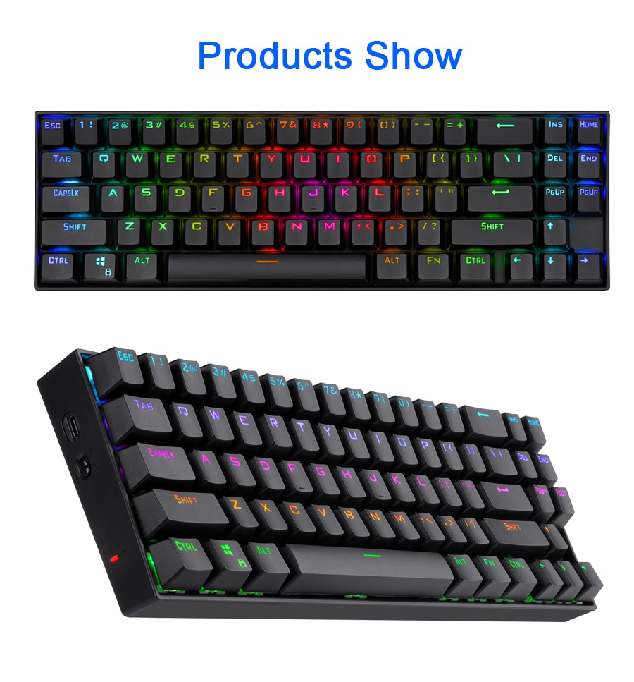 Redragon K599-KRS Wire & Wireless 60% Compact 70 Key Tenkeyless RGB Backlit Computer - Red Switch