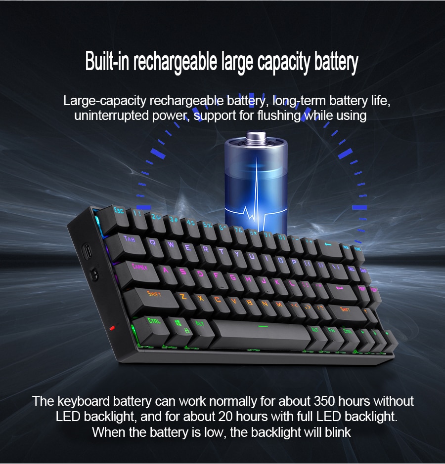Redragon K599-KRS Wire & Wireless 60% Compact 70 Key Tenkeyless RGB Backlit Computer - Red Switch