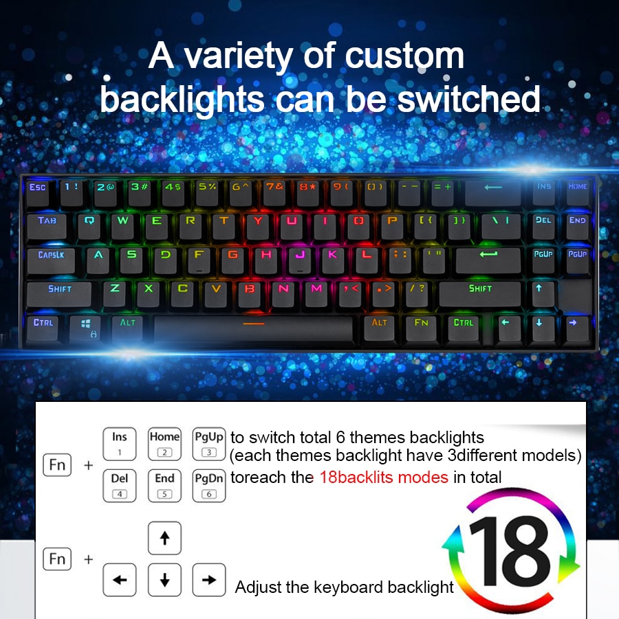 Redragon K599-KRS Wire & Wireless 60% Compact 70 Key Tenkeyless RGB Backlit Computer - Red Switch